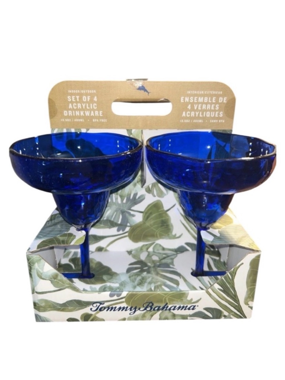 Tommy Bahama Blue Margarita Glasses Set of 4 13.5 OZ Acrylic Outdoor‎ Party NWT